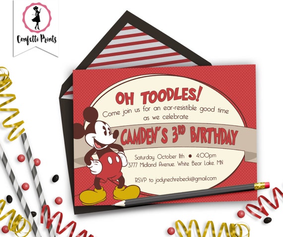 MICKEY MOUSE Birthday Invitation | Mickey Mouse Party | Mickey Mouse Clubhouse Party | Mickey Mouse Invite | Vintage Mickey Mouse Printable Il_570xn