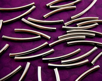 25 - Silver Curved Tube Beads 41mmx4mm B008