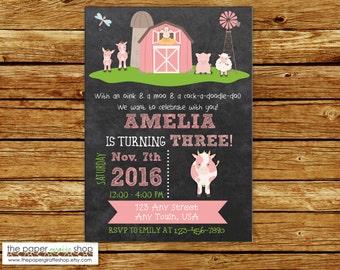 Farm Birthday Invitation | Pink Farm Birthday Party | Farm Party | Birthday Invitation for Girls | Farm Birthday Invites | Barn Invitation