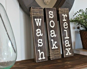 Rustic Bathroom Sign - Farmhouse Decor - Rustic Home Decor - Bathroom Rules - Bathrom Sign - Wash Soak Relax Signs - Wood Bathroom Decor