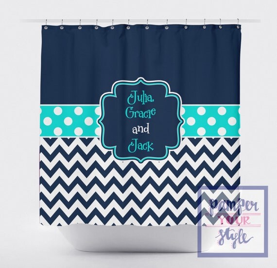 Navy and Aqua Shower Curtain Personalized Shower Curtain