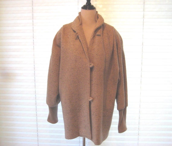 Camel colored wool coat camel jacket woven tweed coat 70s