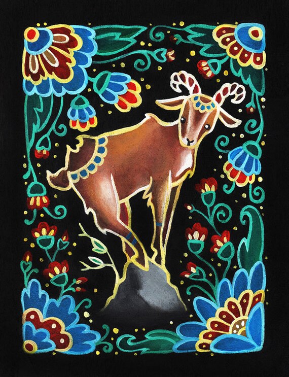 Goat Folk Art Print Wall Art Home Decor 6x8
