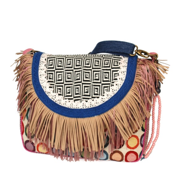 Hippie crossbody bag fringed colored boho messenger bag