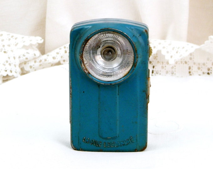 Vintage French Blue Flashlight made by "La Pile Leclanche / French Decor Upcycled Decor / Mid Century / Retro Vintage Home Interior