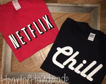 Netflix and chill costume couple shirts