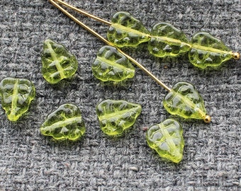 Czech Glass Leaf Beads 25Pc 8х10mm, Czech Glass Beads, Czech Glass, Olivine Leaf Beads, Olive Green Leaves, Pressed Glass Leaf, Czech Beads