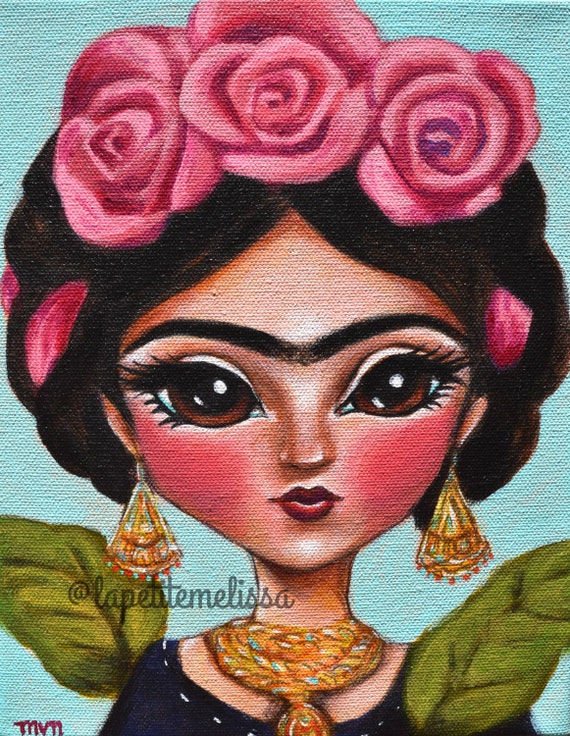 Items similar to Frida with Roses- Frida Kahlo inspired portrait ...