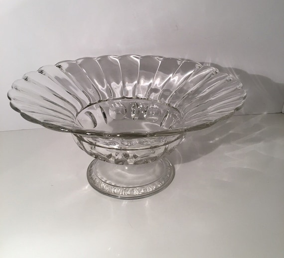 Vintage Clear Glass Bowl Retro Large Centerpiece Fruit Bowl