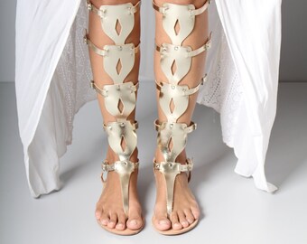 Women's Gladiator Sandals, Greek Sandals, Knee Gladiator Sandals, Women's Shoes, Strappy Sandals, Gold Gladiator Sandals, Gold Women's Shoes
