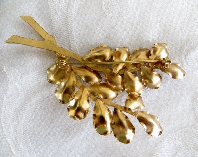 Vintage Leaf Brooch, Botanical Leaf Pin, Branches of Leaves, 3 1/2", Nature Jewelry