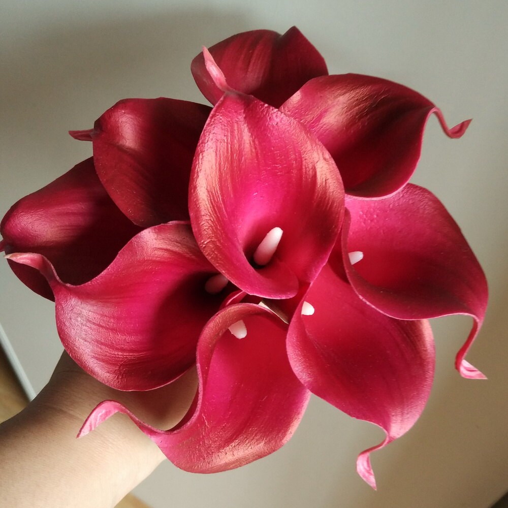 Ruby Red Bridal Bouquet Flowers Real Touch by HandcraftsInStudio