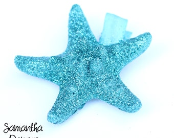 Turquoise Glitter Starfish Hair Clip