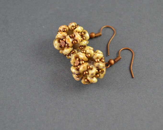Ball Beige earrings Rounds earrings Woven earrings Gift for her Shining earrings Small earrings Fashionable earrings Brown old gold Bronze
