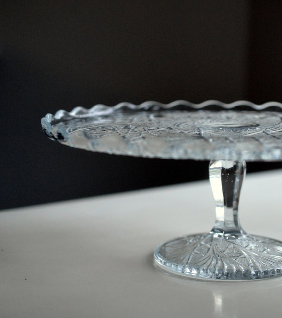 Vintage Clear Glass Pedestal Cake Stand Pressed Glass