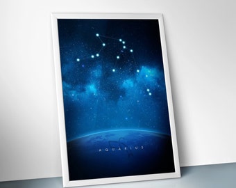 Aquarius : digital art, horoscope, zodiac, space, astrology, stars, constellations, poster print, 24" X 36", 16" X 24", 12" X 18", 8" X 12"