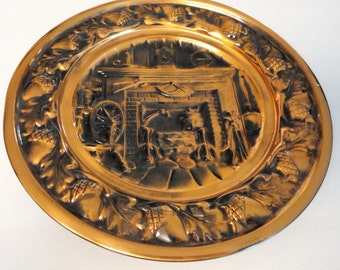 Copper Colored Tin Old Fashion Scene Vintage Wall Hanging Colonial Home Decor