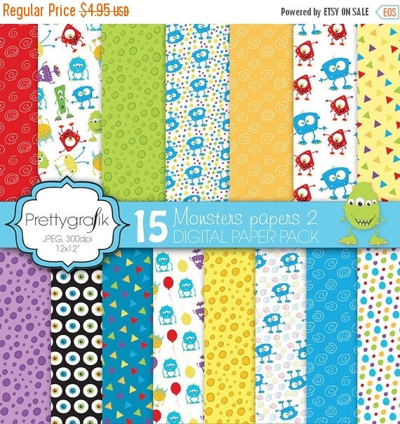 80% OFF SALE monster digital paper, commercial use, scrapbook papers, background - PS587 Il_570xn
