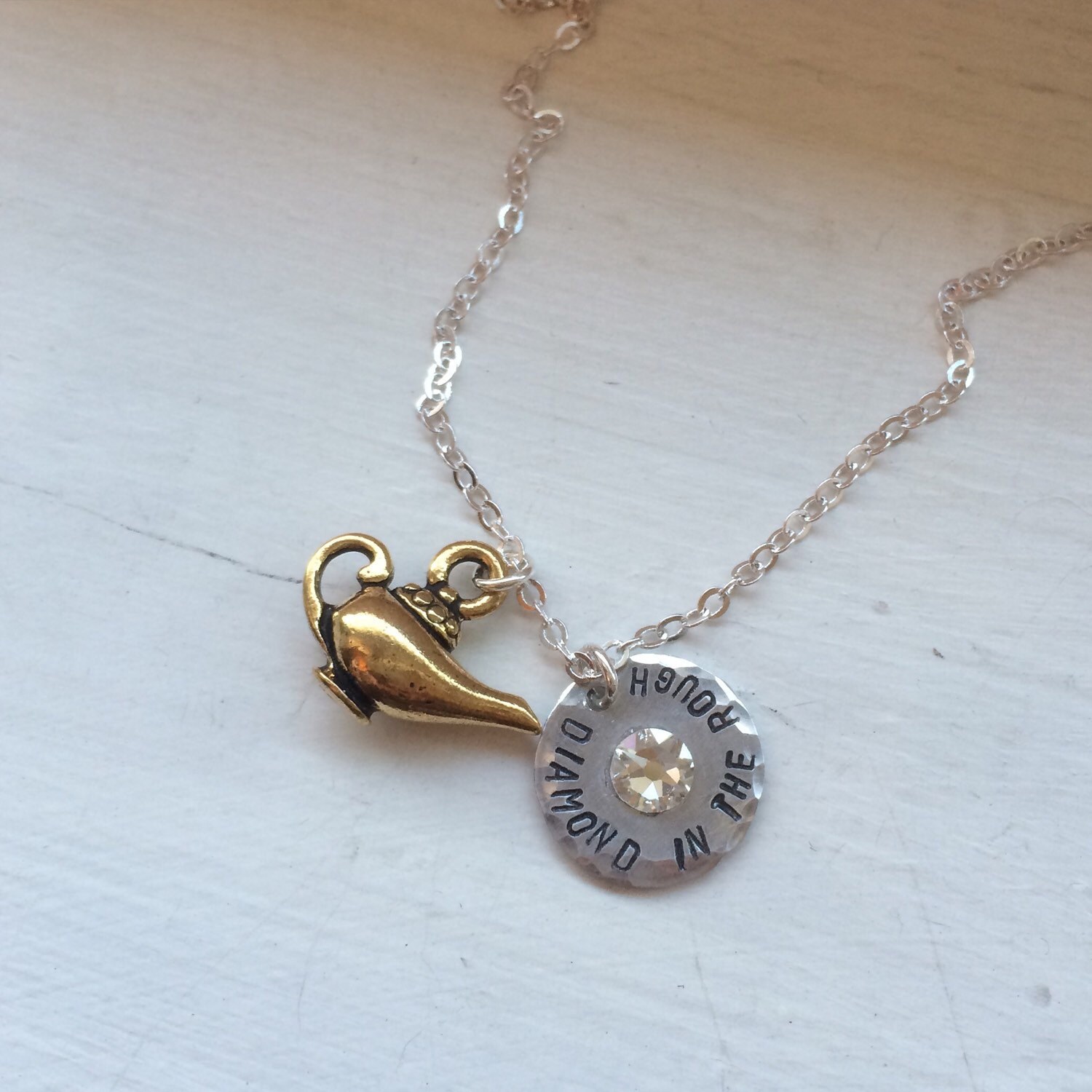 Aladdin magic lamp necklace diamond in the rough let your