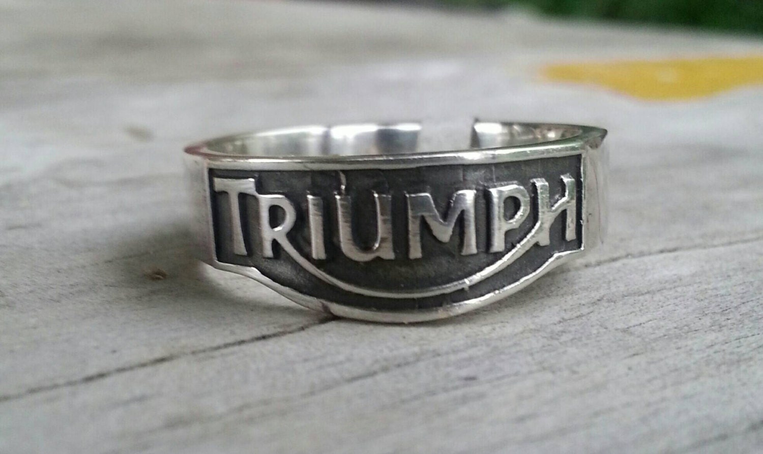 Triumph biker sterling silver wedding band ring