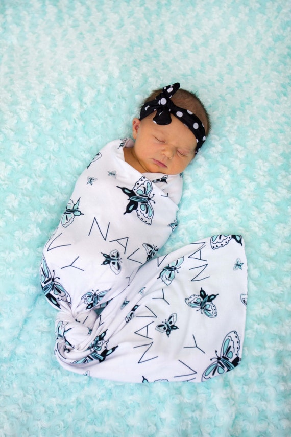 Personalized Swaddle Blanket Butterflies Design Baby Name