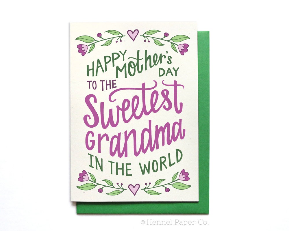 Grandma Mothers Day Card Floral Sweetest Grandma in the