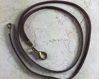 20" or 18" or 16" Brown Deerskin Leather Necklace with Bronze Clasp