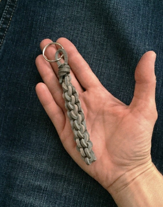 Men's leather keychain gray leather latigo by ChristyKeysCreations