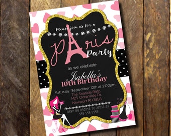 Paris Invitation,Paris Birthday Invitation,Paris Themed Invite,Eiffel Tower invitation,Oh La La Invitation,Printable or printed Free Shipp