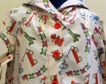 Rain-wear, Boys Raincoat, Laminated Cotton Fabric, Transport Theme