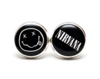 Nirvana stud earrings Nirvana Jewelry Black and White Post Earrings Nirvana earrings Music Jewelry