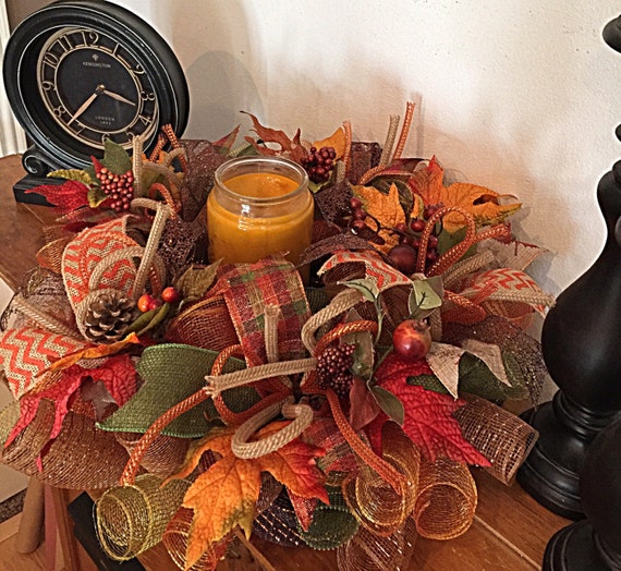 Fall Candle Centerpiece Arrangement/Fall Deco Mesh