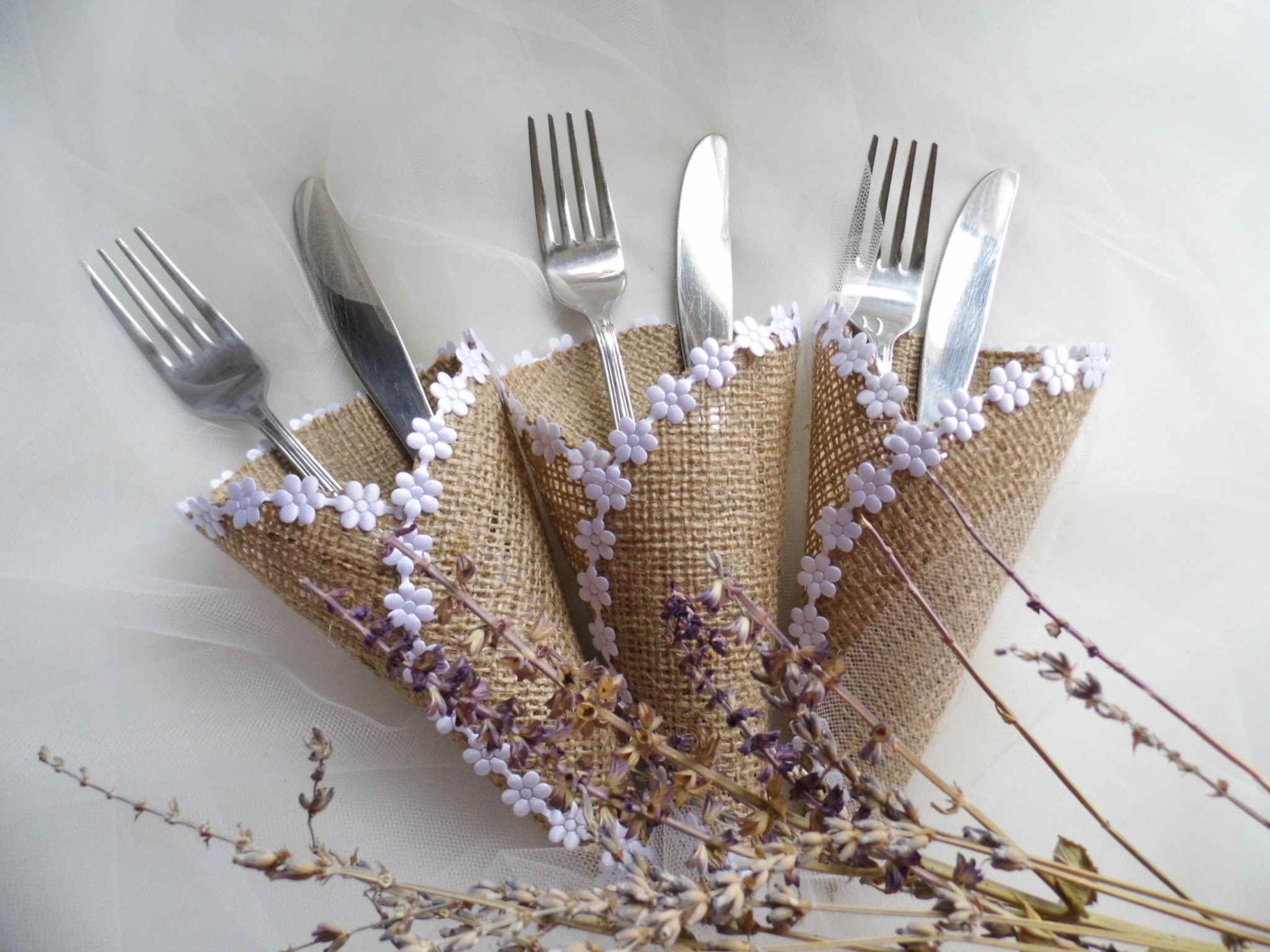Silverware Holder Burlap Cutlery Holder Rustic Wedding