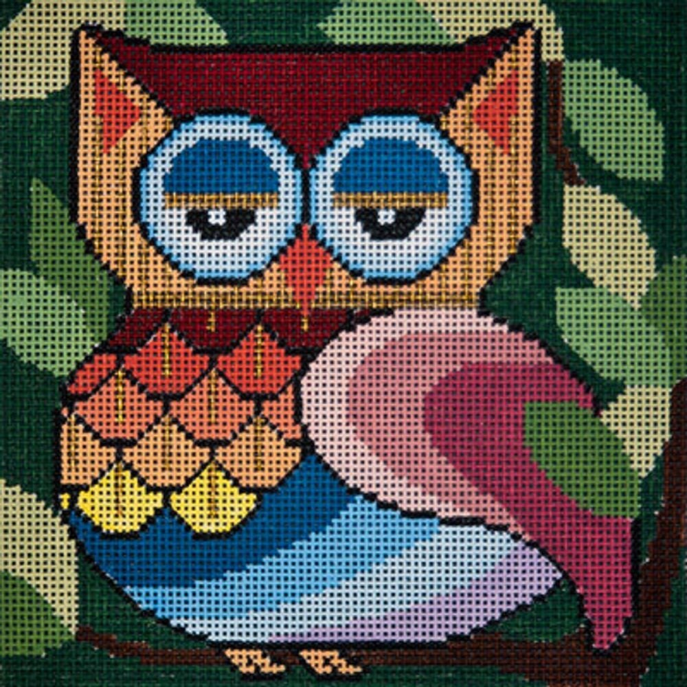 NEEDLEPOINT Hand Painted JP Needlepoint Owl What R U Looking
