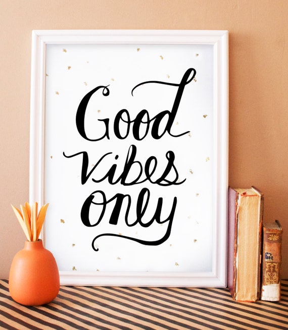 affiche Good Vibes Only digital art print with gold foil