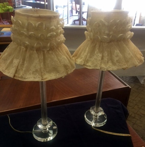 Bedroom lamps pair of 1940's Davfin hand cut crystal boudoir lamps with shades