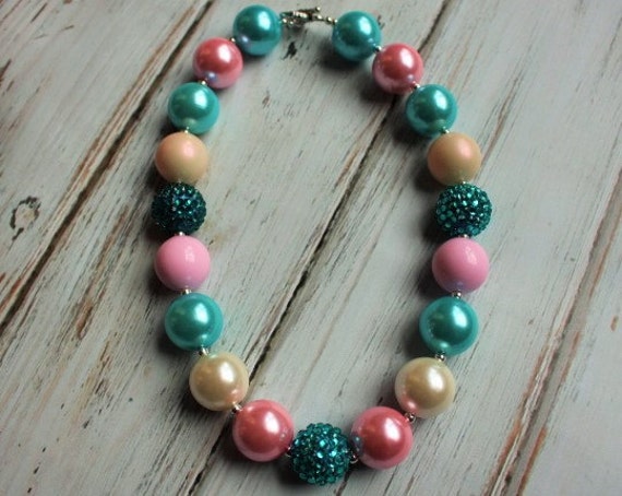 M2M Matilda Jane Aqua Pink and Pearl Bubblegum necklace