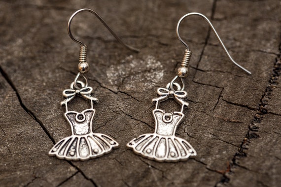 FREE SHIPPING - Surgical Steel Dangle Earrings - Ballet Dress Photographer Charm Earrings
