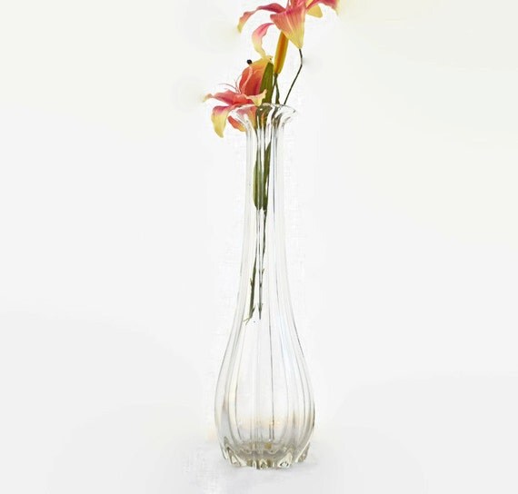 Lead Crystal Glass Vase Long Stem Tall Vintage by Vintassentials