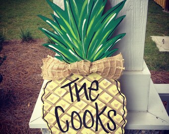 20" Hand Painted Pineapple Door Hanger, Custom Order