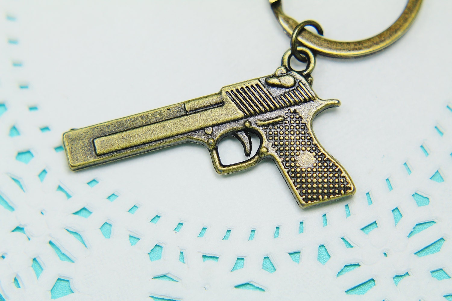 Gun Keychain Gun Key Ring Bronze Gun CharmGift For Mom