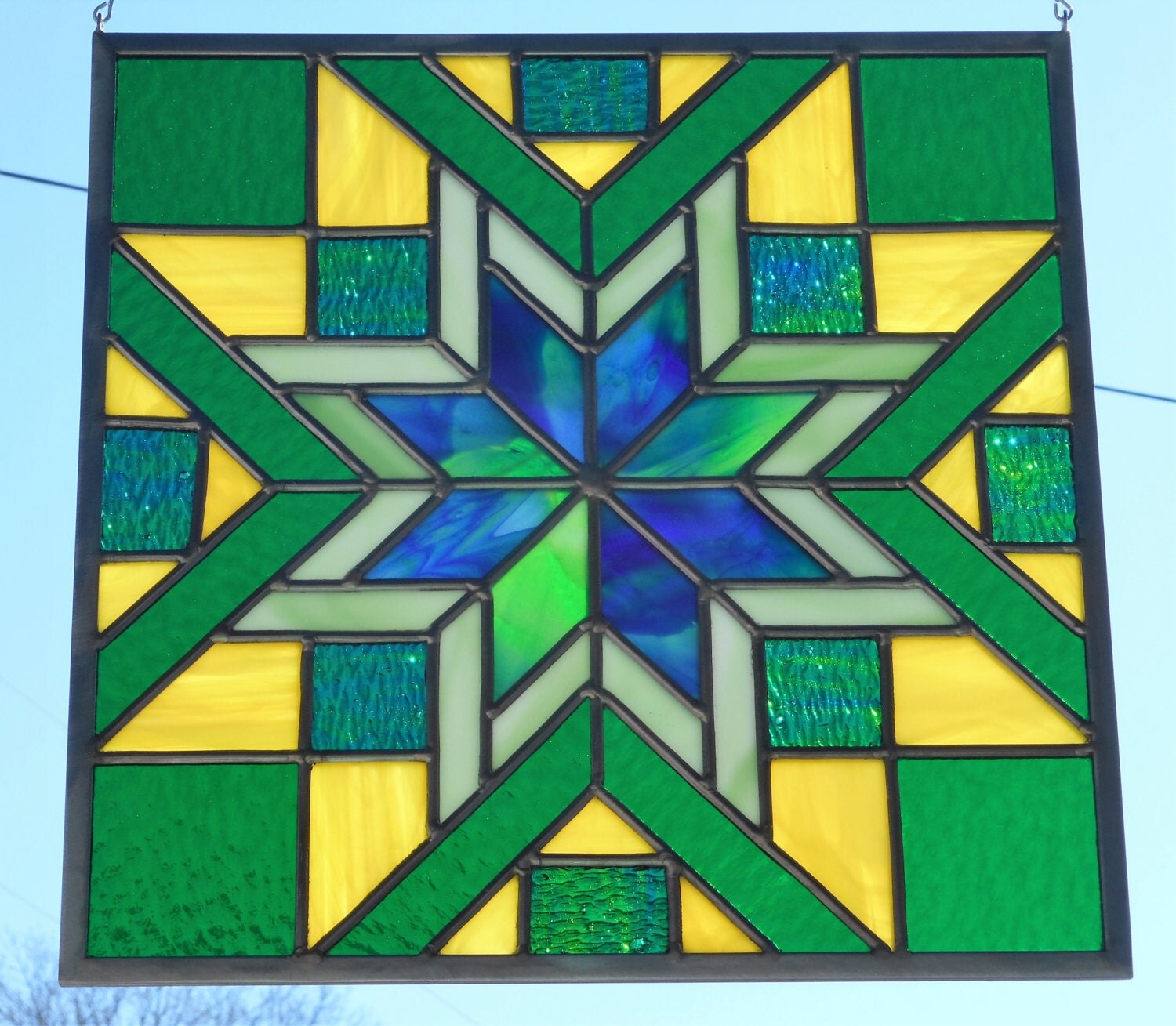 Stained Glass Quilt Block Panel Handcrafted in Tennessee