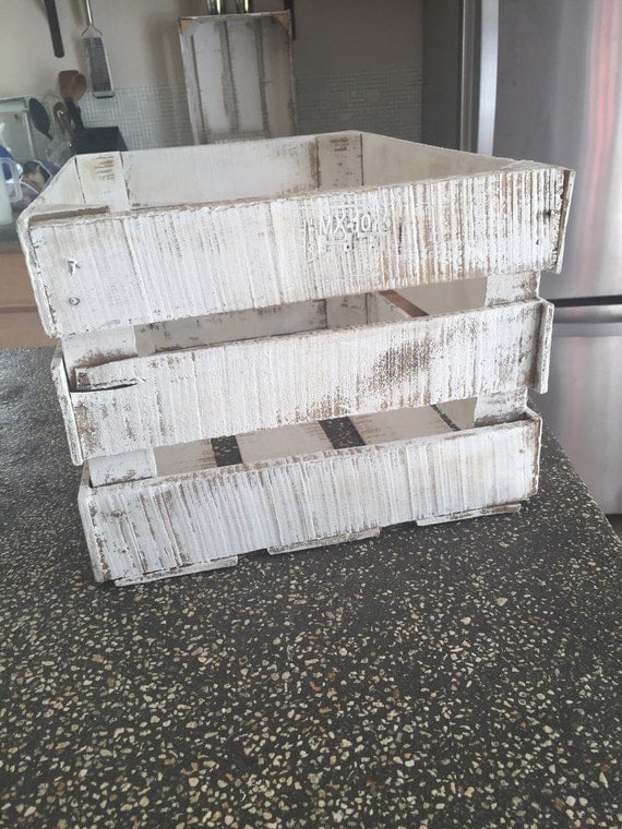 Painted White Wood Crate Storage Crate by MerishcasVintage