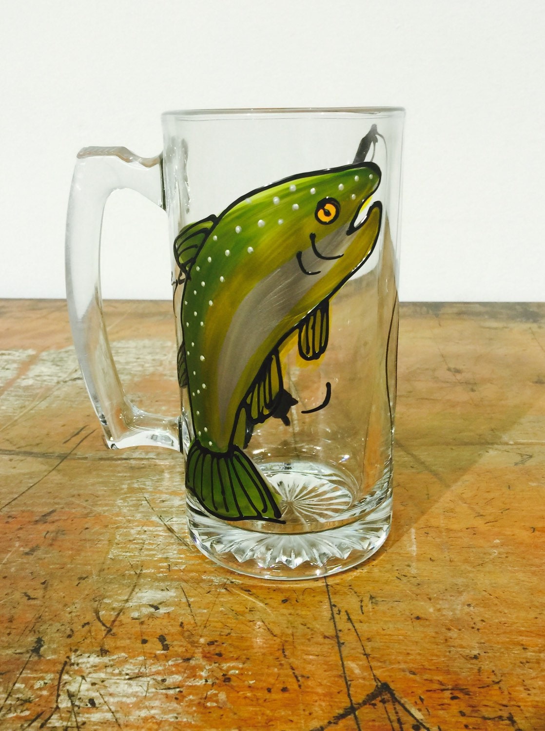 Gone Fishing Jumbo Beer Mug Beer Stein Hand Painted Trout