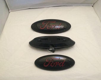 Ford Emblem 3-Piece Set (Black and Red ) - Fits Camera Option for Ford Trucks, No-Camera incl. F-150+