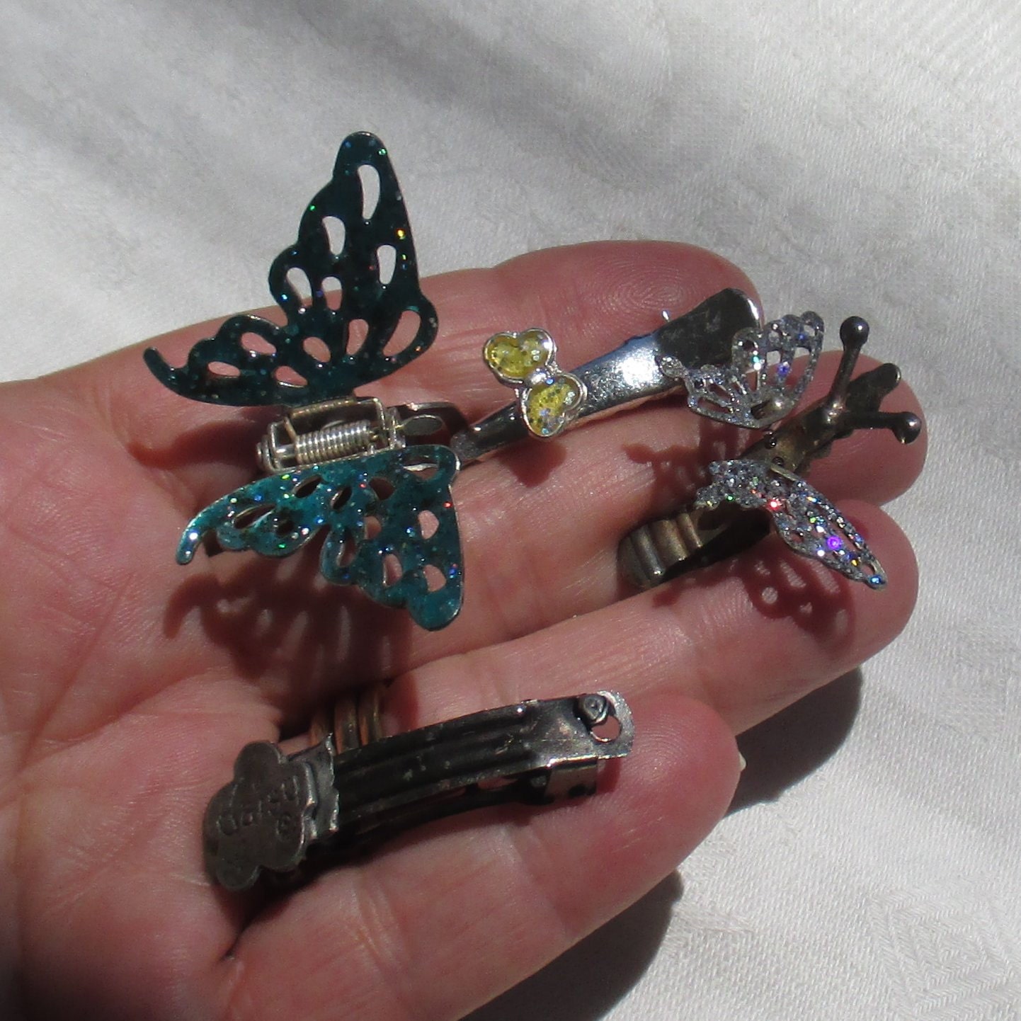 Lot Of Retro Glittery Butterfly Hair Clips Metal Barrette