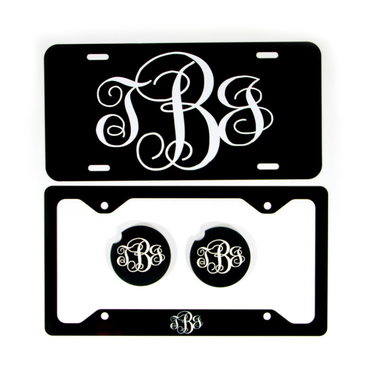 Classy Black and White Monogram Front License Plate & Plate
