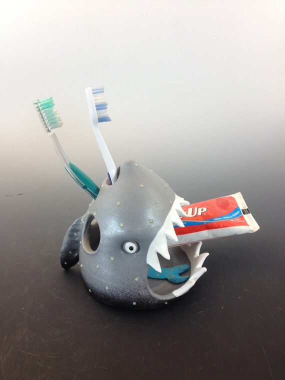 Shark Toothbrush Holder Shark Toothbrush by PondScumCeramics