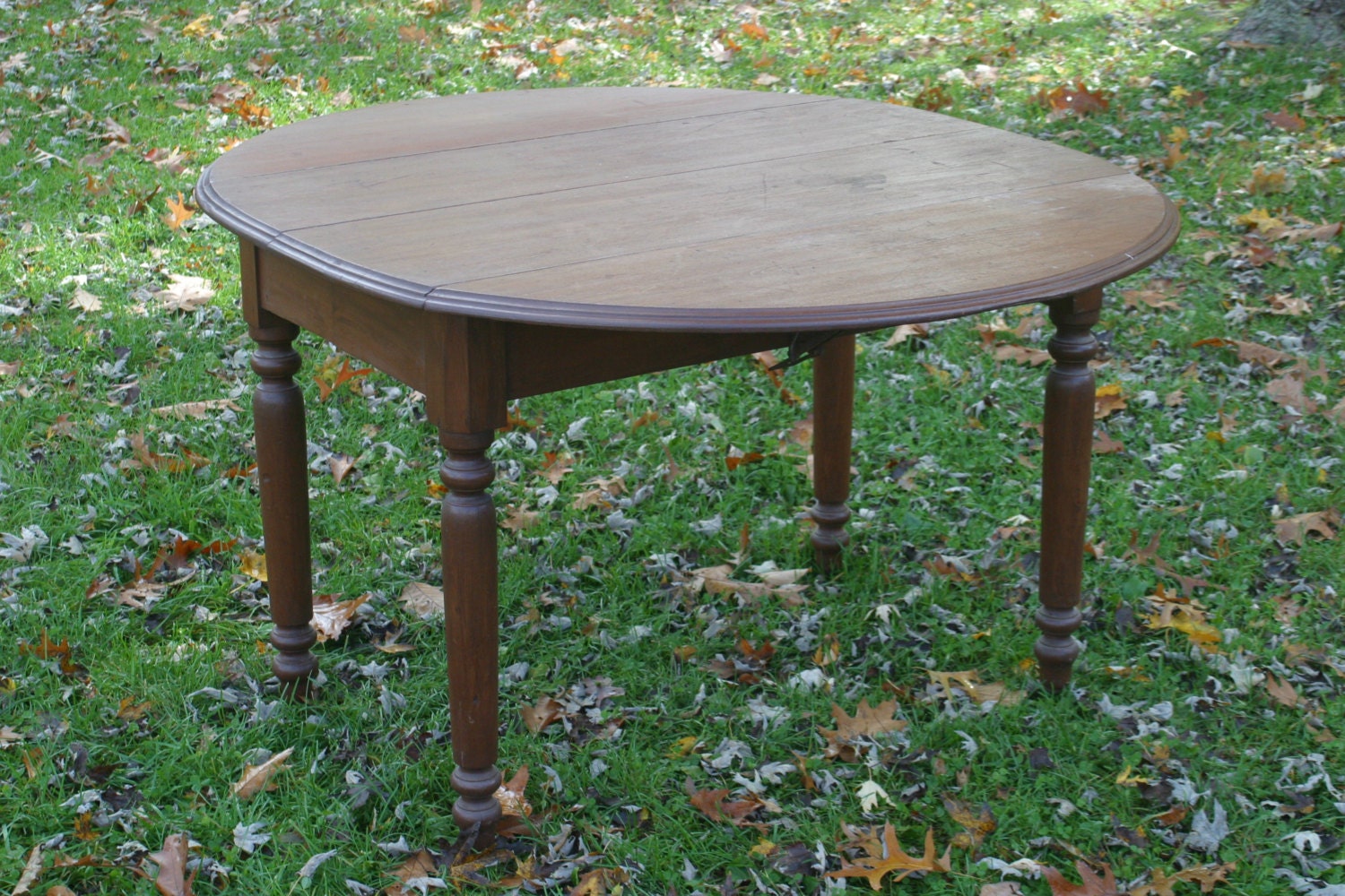 RESERVED Antique Round Drop Leaf Table Rustic Farm Table