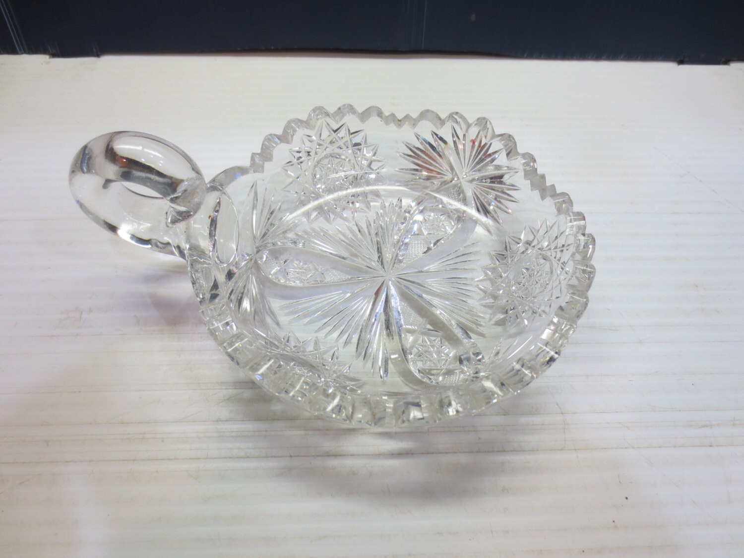 American Brilliant Cut Glass Crystal Round Bowl with Handle